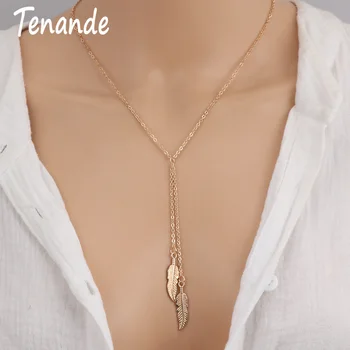 

Tenande New Fashion Punk Long Sweater Gold Color Leaves Choker Necklaces & Pendants for Women Jewelry Charm Chain Bijoux Collier