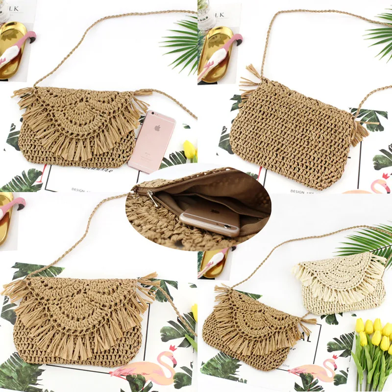 2019 الصيف جديد إمرأة الشرابة القش الروطان الخوص نسج حقيبة يد حمل عطلة الشاطئ Crossbody حقيبة 2019 الصيف جديد إمرأة الشرابة القش الروطان الخوص نسج حقيبة يد حمل عطلة الشاطئ Crossbody حقيبة