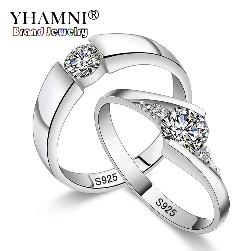 

YHAMNI Fashion Jewelry Eternity Thin Love Silver Ring Set Real 925 Sterling Silver CZ Engagement Wedding Rings For Men and Women