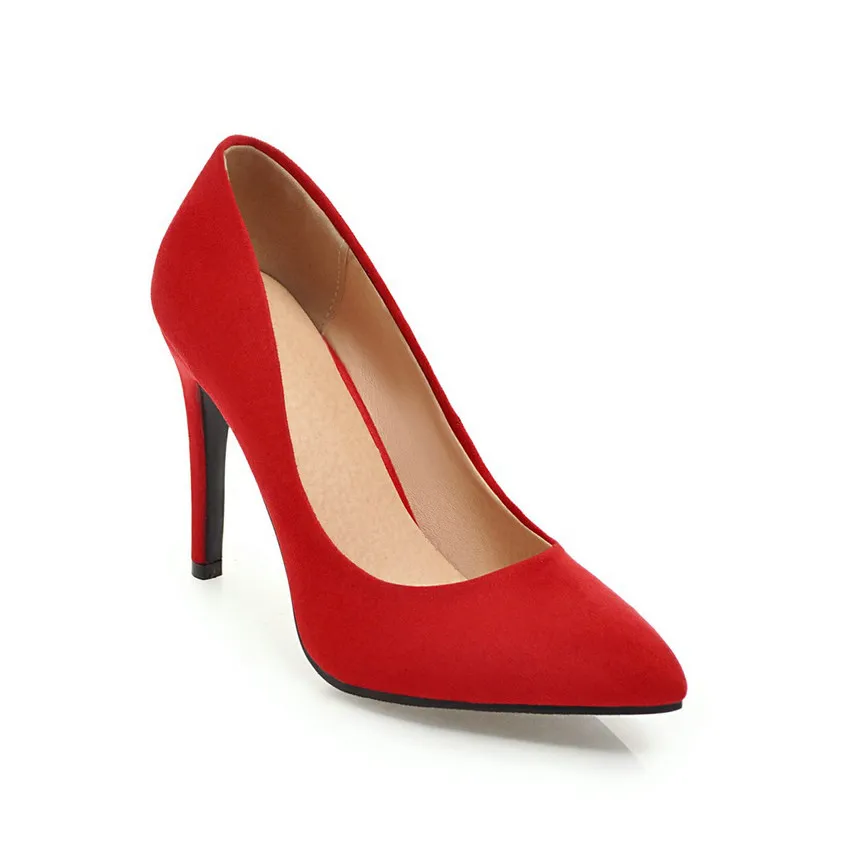 QUTAA/ г. Женские туфли-лодочки модная женская обувь демисезонные универсальные свадебные туфли-лодочки из флока на тонком высоком каблуке с острым носком размеры 34-43 - Цвет: Red 8cm