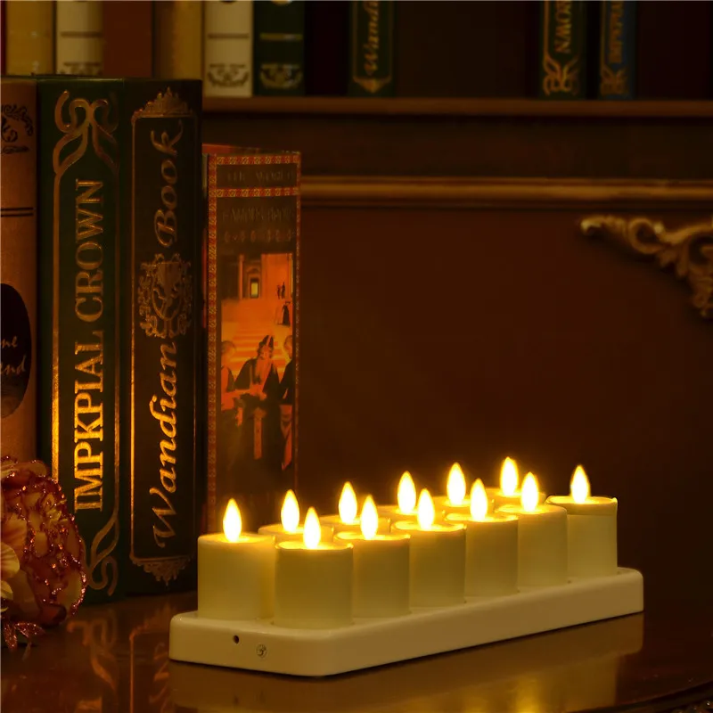 Шт. 12 светодио дный шт. Перезаряжаемый СВЕТОДИОДНЫЙ Tealight Votives свечи движущиеся