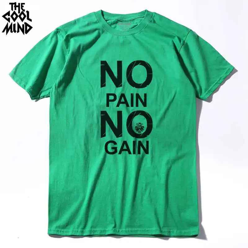 COOLMIND CR0121A Хлопковая мужская футболка с принтом «no pain no gain», повседневная мужская футболка с круглым вырезом, футболка с коротким рукавом - Цвет: CR0121A-GREEN