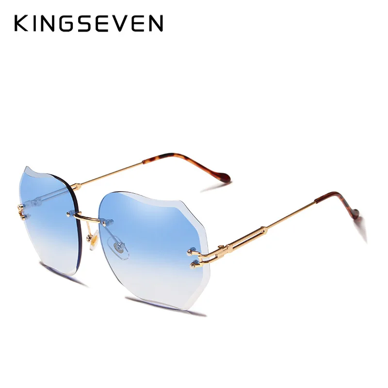 KINGSEVEN, фирменный дизайн, новинка, модные солнцезащитные очки с УФ-защитой, без оправы, солнцезащитные очки для женщин, розовые градиентные линзы, N8006 - Цвет линз: blue gradient