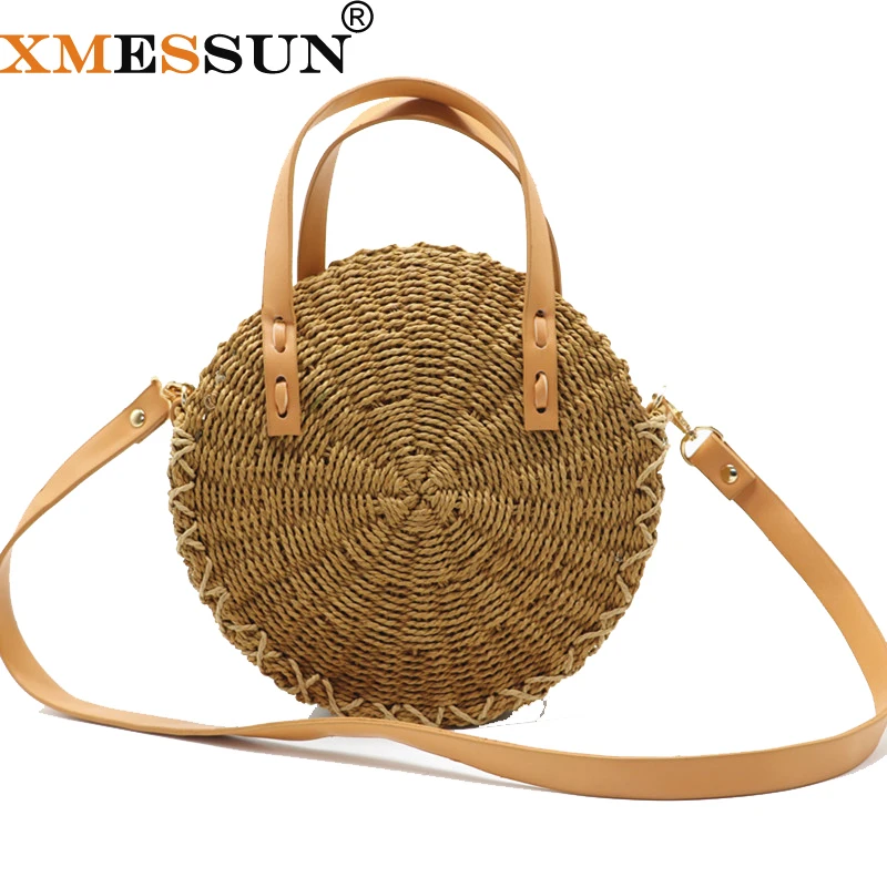XMESSUN Round Straw Bags Women Summer Rattan Bag Handmade Woven Beach Cross Body Bag Circle ...