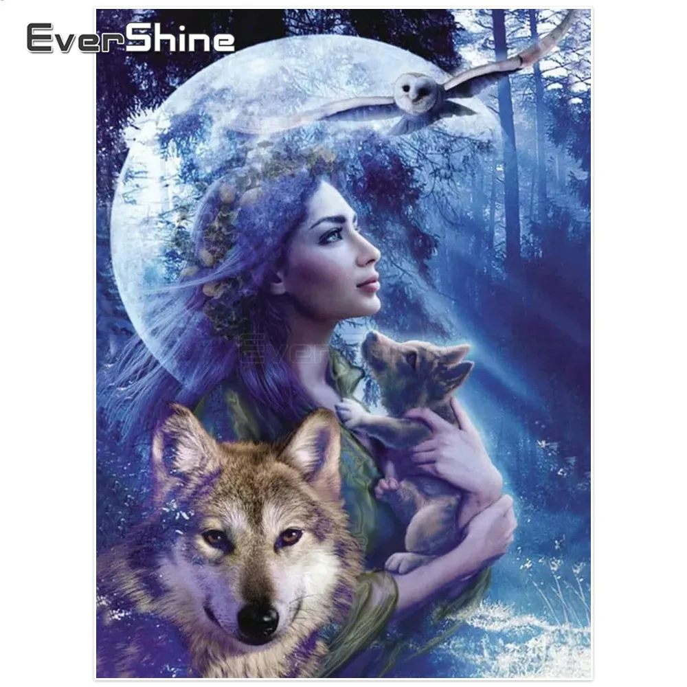 Evershine новый 2018 DIY 5D алмазная живопись пейзаж волки девушка мозаика полная вышивка