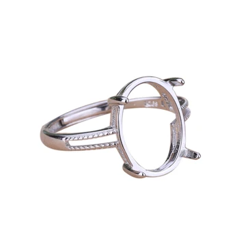 

925 Sterling Silver Women Engagement Ring 10x14mm Oval Cabochon Semi Mount Ring White Gold Color Wholesale Turquoise Setting