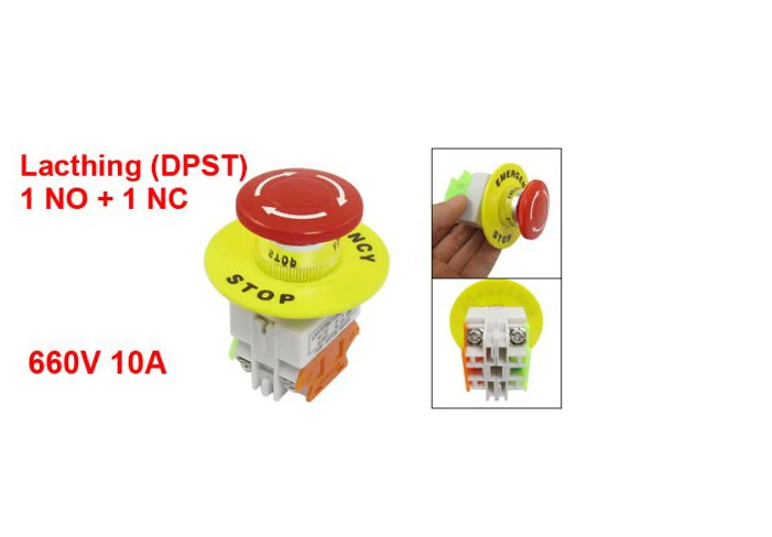 

Red Mushroom Cap 1NO 1NC DPST Emergency Stop Push Button Switch AC 660V 10A