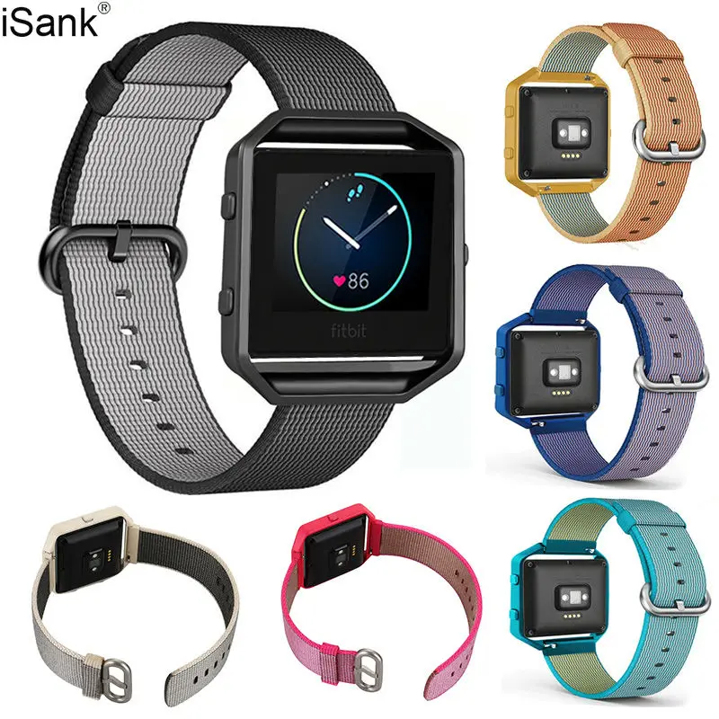 

iSank for Fitbit Blaze Band Woven Nylon Watch Strap + Metal Frame Watch Case for Fitbit Blaze Wrist Strap Replacement Smart man