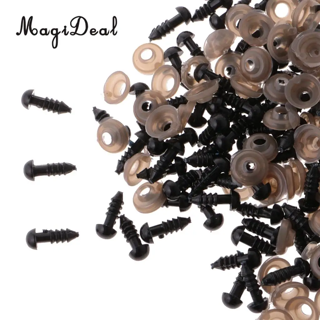 100Pcs 6mm 8mm Soild Black Plastic Safety Eyes with Washers for Making Bear Doll Animal Toy DIY Crafts