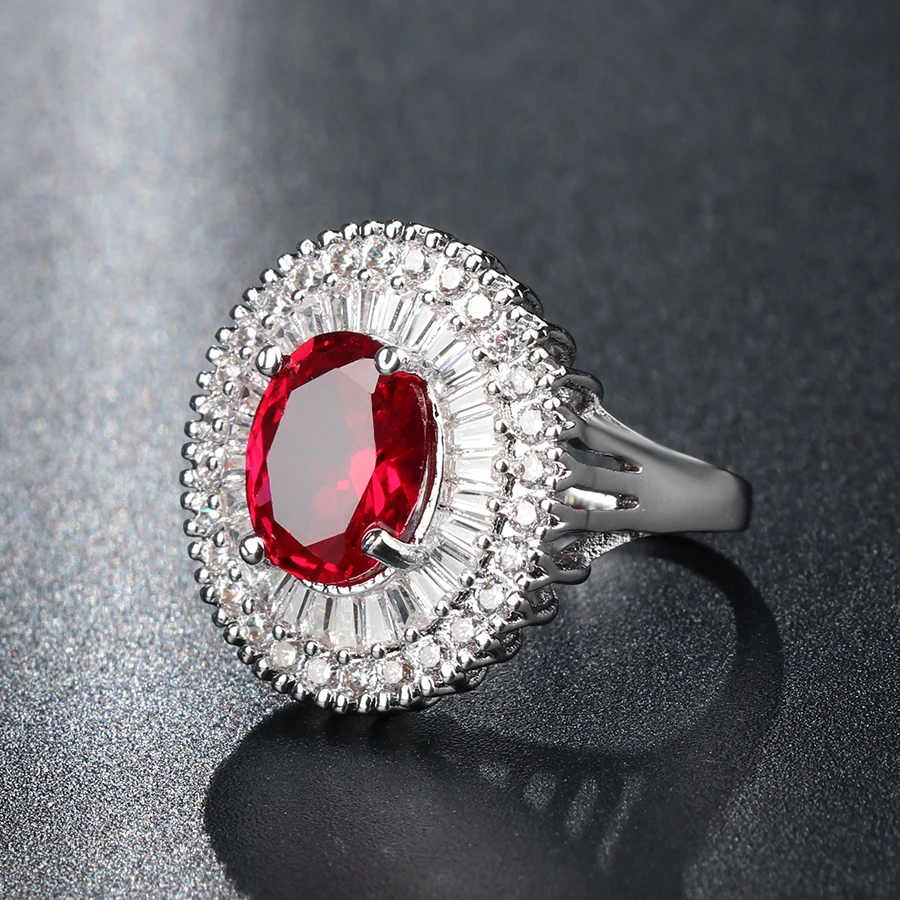 Kinel Роскошные обручальное кольцо для женщин обручальное вечерние ювелирные изделия серебряный цвет красный циркон кольца подарок Новинка