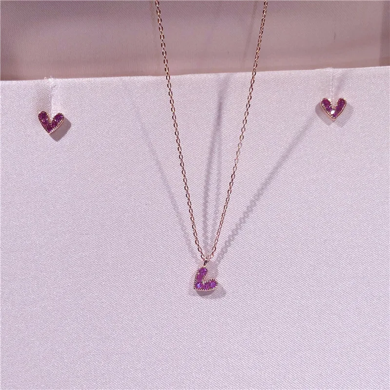 

Fashion Women Romantic Jewelry Set Pure 925 Sterling Silver Heart Pendant Necklace Simple Designer Women Earrings Stud Bijoux