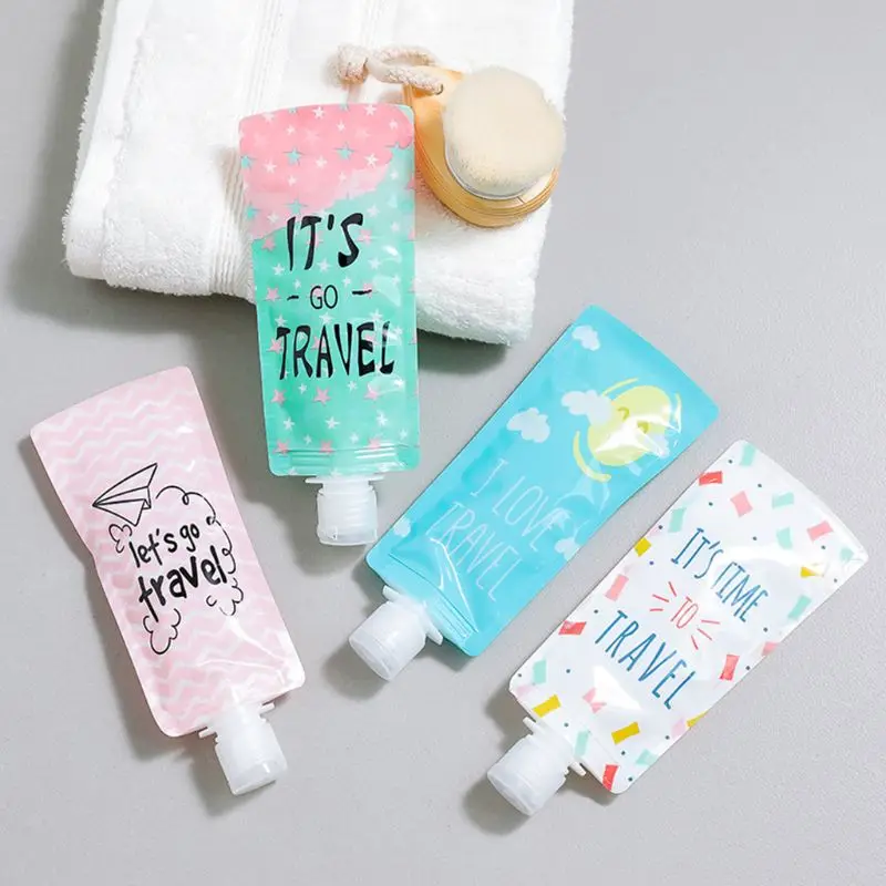 

100ml Mini Travel Dispenser Bag Shampoo Storage Container Candy Letters Geometric Pattern Lotion Bottle Squeeze Makeup