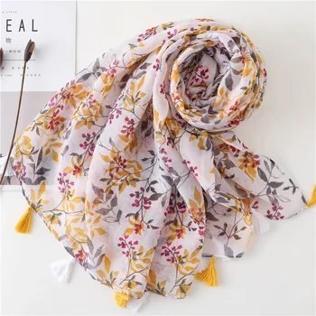 

2018 Luxury Fashion Polka Floral Tassel Viscose Shawl Scarf Women High Quality Wrap Pashminas Sjaal Bufanda Muslim Foulard Hijab