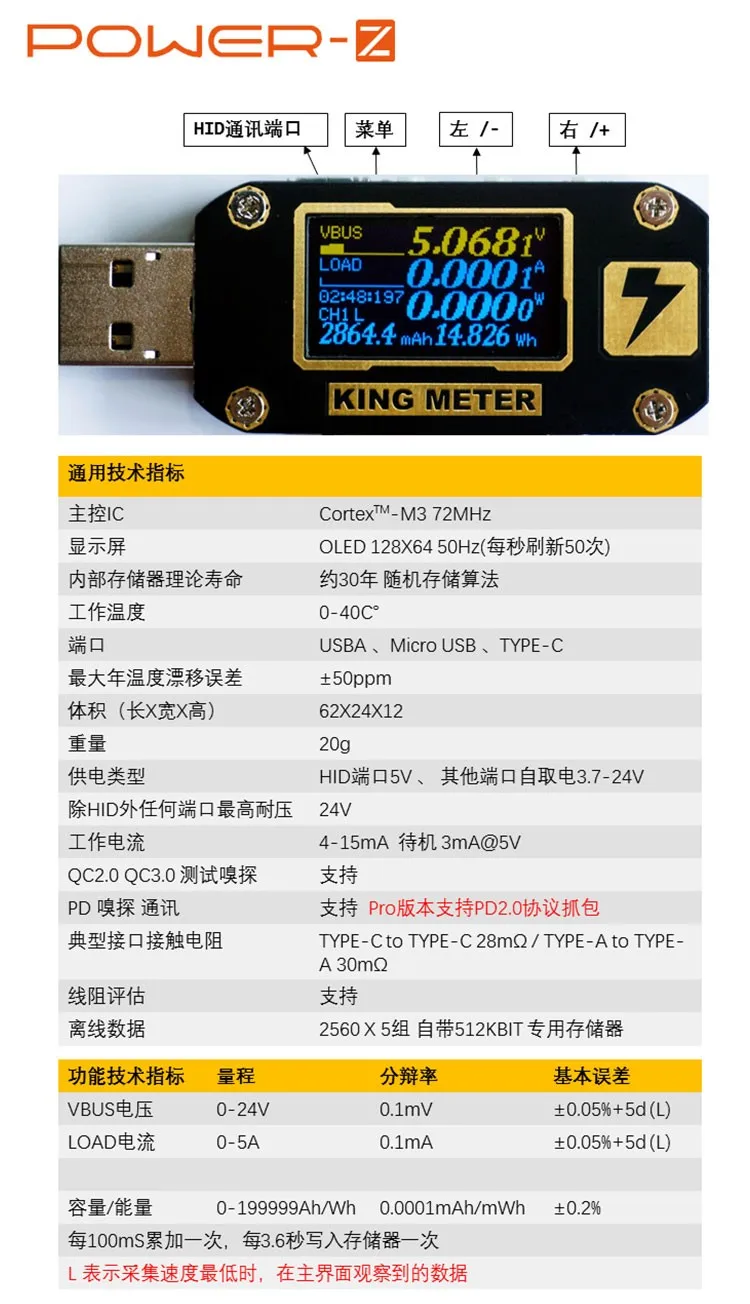 POWER-Z PD USB напряжение и ток пульсация двойной тип-c тестер KM001C