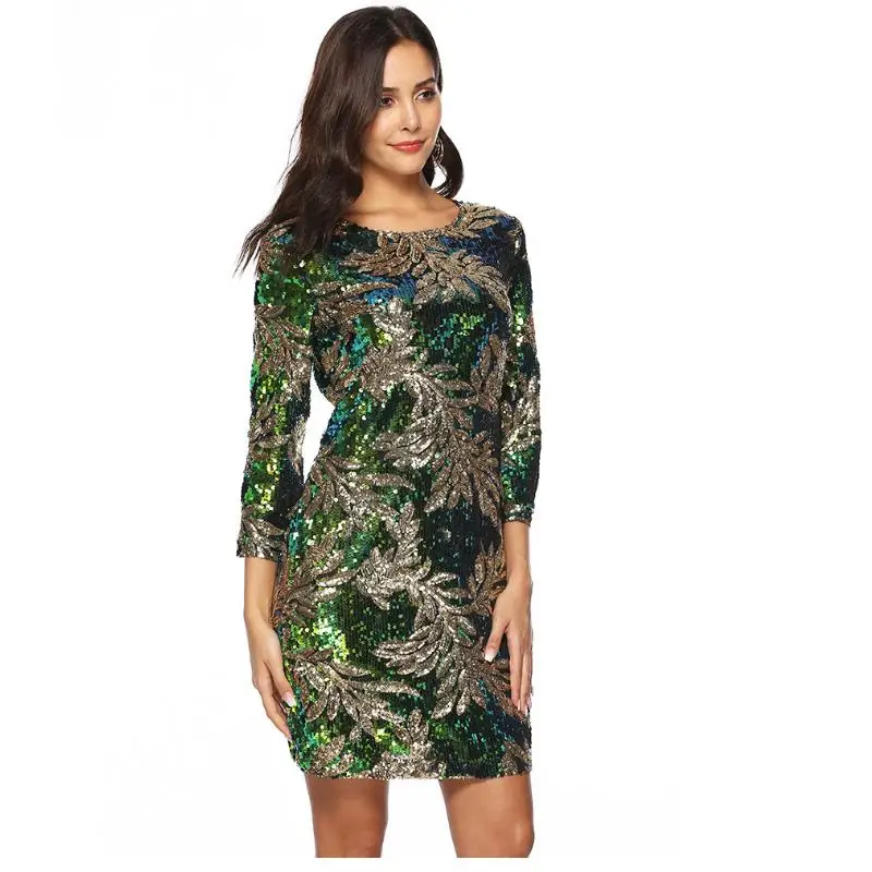 Signora Verde Delle Argento Carnevale Festa Di Partito Green Girocollo Da Grande Vestito Formato Paillette Donne Sera Sexy Modo Foglia Della Chic Lusso Dresse fY5RxnRtaq