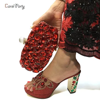 

Red Color Shoe and Bag Set New 2019 Women Shoes and Bag Set African Wedding Sandals Shoes with Matching Bags Set