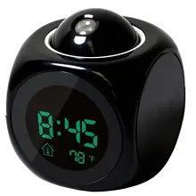 Multi function Digital LCD Voice Talking LED Projection Alarm Clock Black