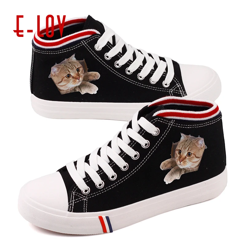 E LOV Cute Cat Print Shoes Kawaii Kitty Face Animal Print Shoes Women