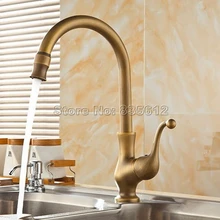 Античный латунный гусак стиль Кухня Раковина кран 360 перекидная сливная труба раковина смеситель на бортике одно отверстие Wsf110