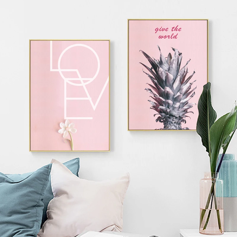 Scandinavian Style Pineapple Painting Wall Art Canvas Posters Nordic Prints LOVE Picture Modern Home Girl Bedroom Decoration