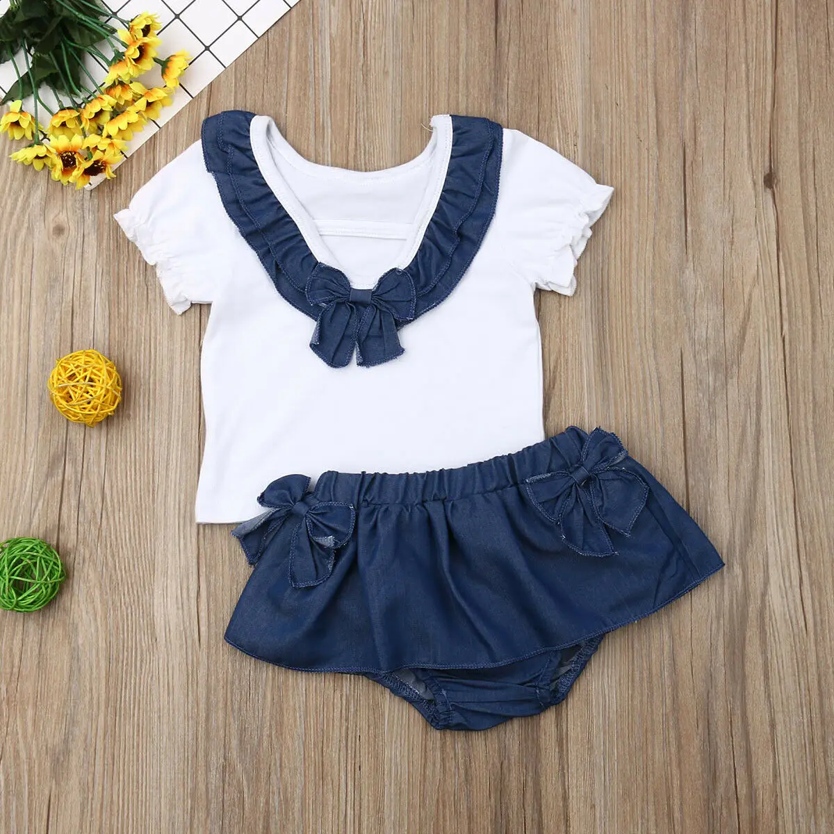 2019 New Summer Newborn Kids Baby Girls Clothes Short Sleeve Tops T-shirt Denim Romper Skirt Outfits Set | Детская одежда и обувь