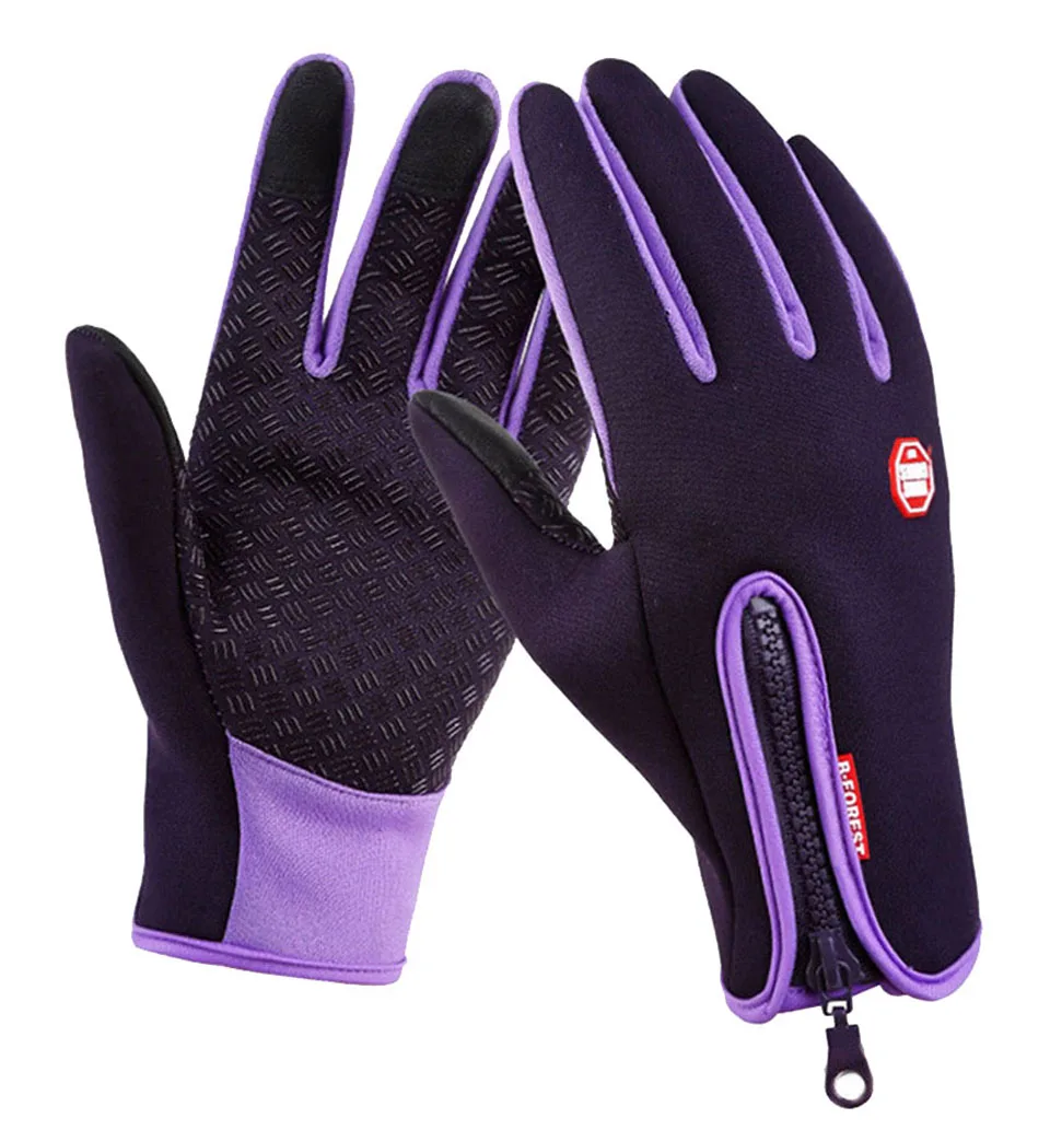 Зимние Прихватки для мангала Нескользящие ветрозащитный термальность теплые сенсорные перчатки дышащий флис зимние для мужчин женщин черны - Цвет: Purple