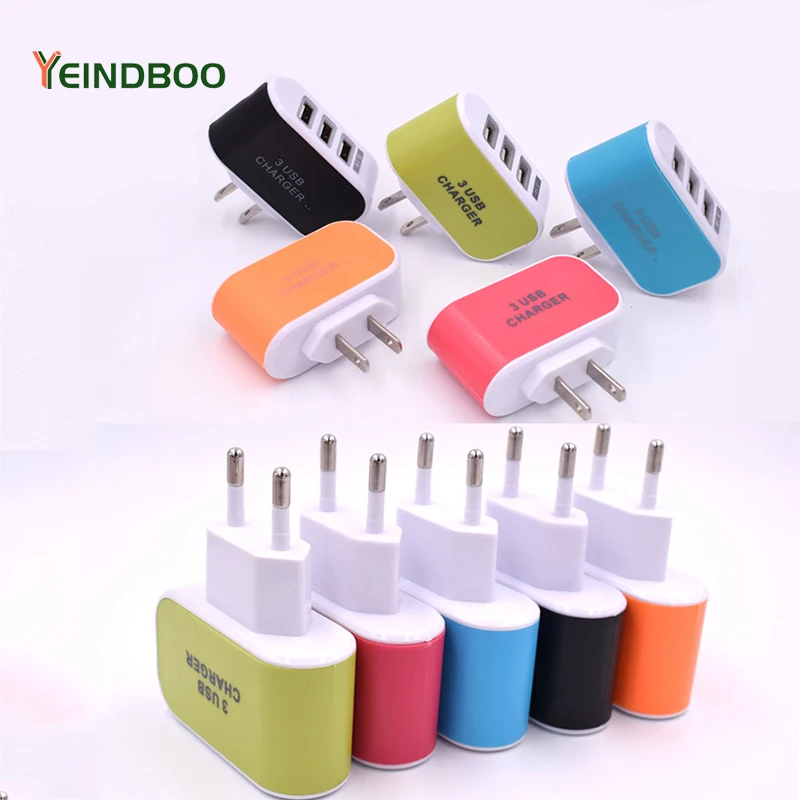 

Portable 3 Ports USB EU/US Plug LED Light Chargers Multi-Head Travel Power Adapter (2A) for iPhone/Android Phone USB Charger