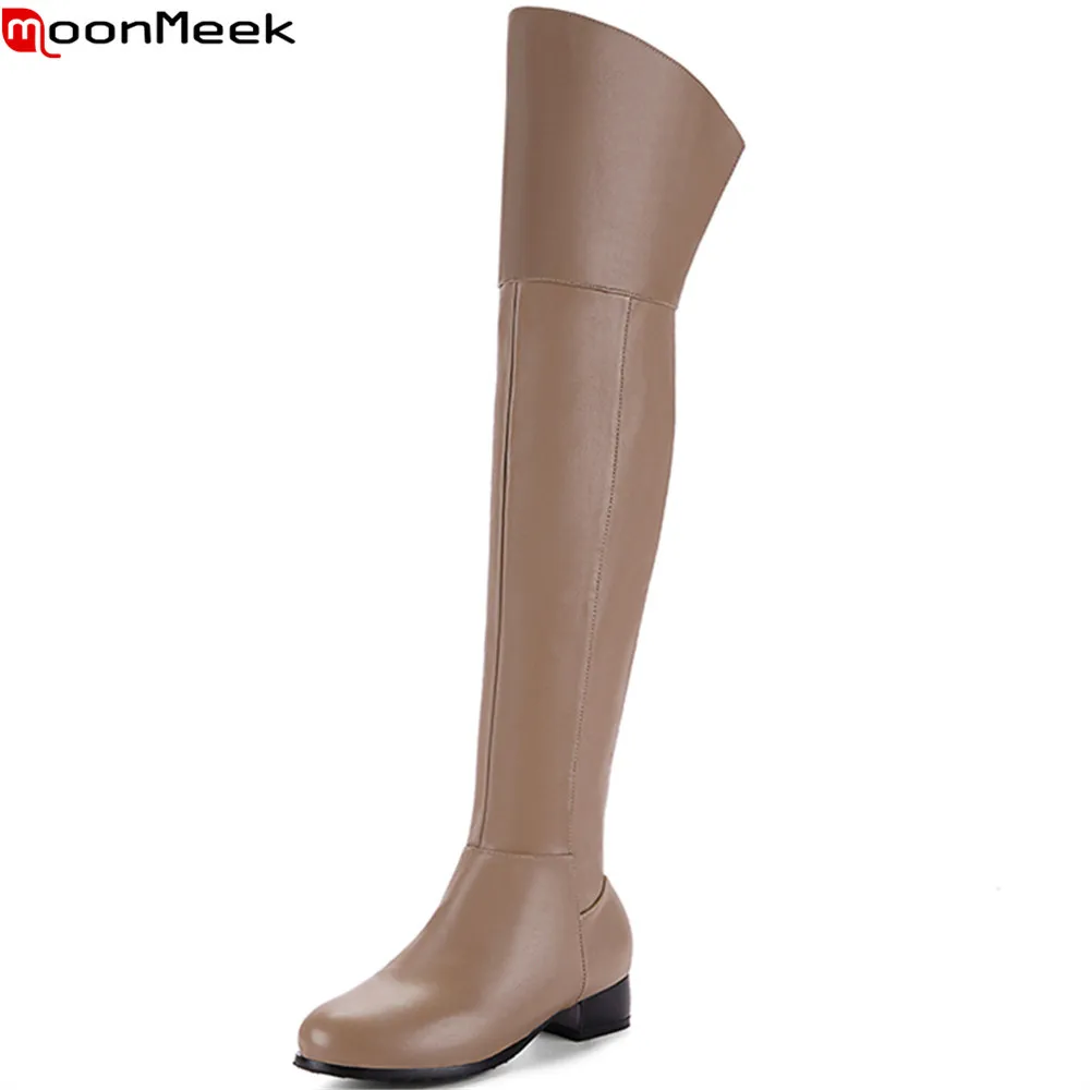 

MoonMeek fashion black khaki brown women boots round toe zipper ladies autumn winter boots elegant over the knee boots plis size