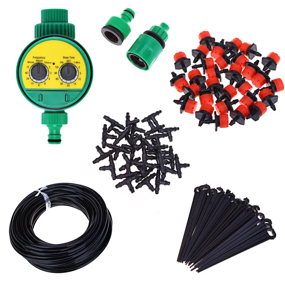 DIY 25M Micro Drip Irrigation System Watering Timer Garden Hose Kits