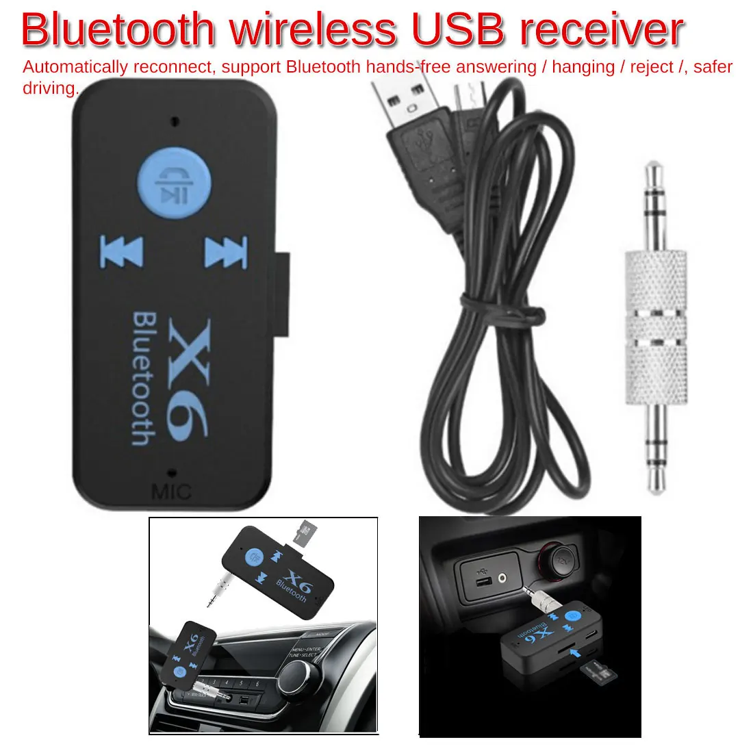 Marsnaska Bluetooth 4,1 Беспроводной USB приемник Bluetooth аудио адаптер 3,5 мм разъем AUX TF кардридер микрофон