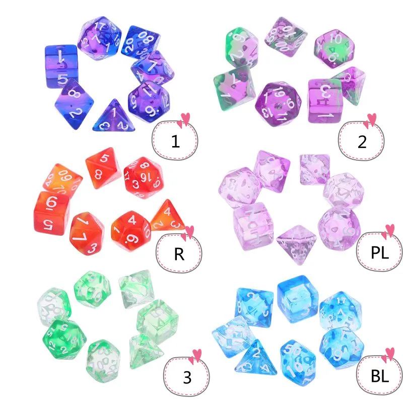 7 шт прозрачный двухсторонний D4 D6 D8 D10 D12 D20 подземелья и дракон D & RPG поли