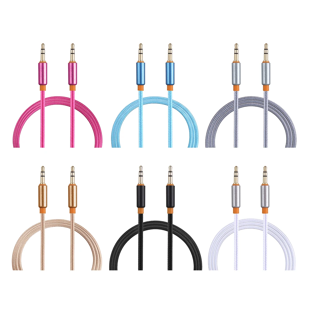 

1m Nylon Jack Audio Cable 3.5 mm to 3.5mm Aux Cable Male to Male Kabel Gold Plug Car Aux Cord for iphone Samsung xiaomi