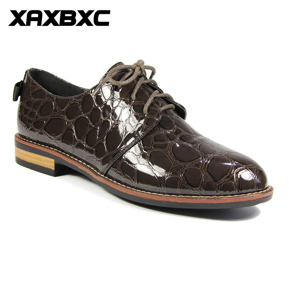 

XAXBXC 2018 Spring Autumn New Oxfords Brogue Patent Leather Lace Up Platform Low Heels Women Pumps Female Casual Mujer Shoes