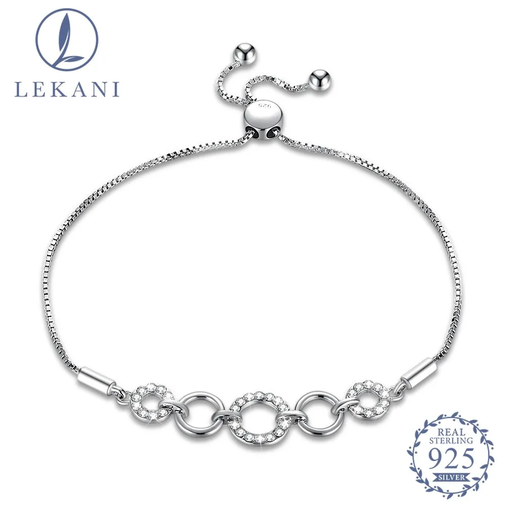 

LEKANI Crystal From Swarovski S925 Sterling Silver Simple Fashion Ring Crystal Bracelet Birthdan Gift Fine Jewelry
