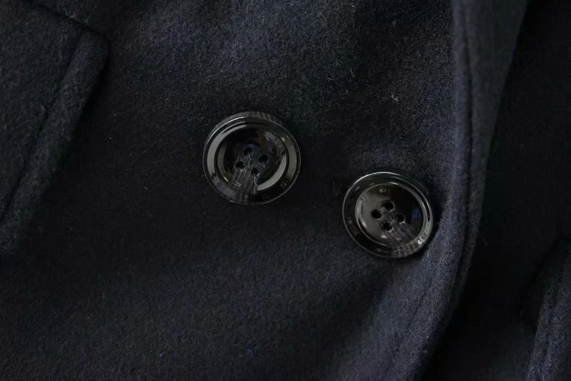 Double Breasted Wool Coat for Women Plus Size XXXL Casual Turn-down Collar Long Coats Outerwear Black KKFY2795