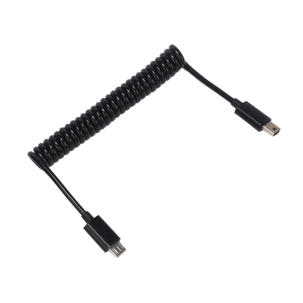 Hot Sale 70cm Spiral coiled Micro USB Cable 5pin male to USB Mini B 5