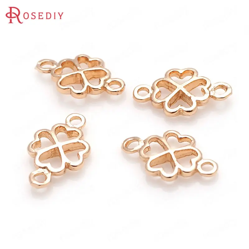 

(D471)10 pieces 7x12mm 24K Champagne Gold Color Plated Brass Lucky Flower Clover Connect Charms High Quality Jewelry Accessories