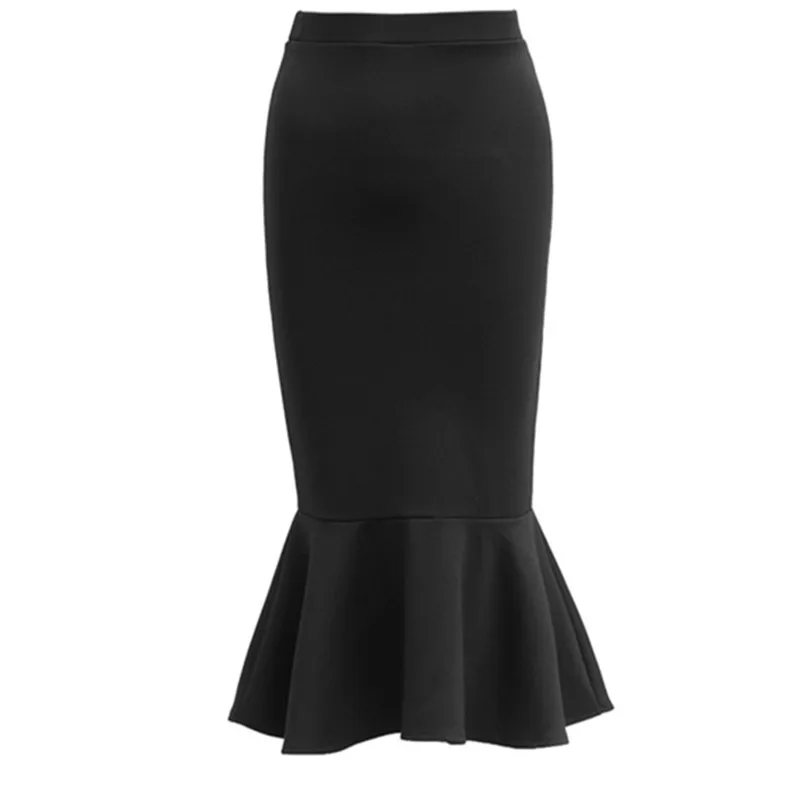 

2018 Pencil Skirts Spring Summer Office High Waist Ruffles Hem Mermaid Style