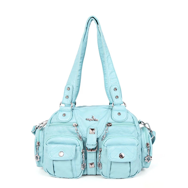 Новая женская Многофункциональная Сумка Хобо из искусственной кожи высокого качества, дизайнерская женская сумка для отдыха, большие сумки на плечо, Женская Повседневная сумка для покупок - Цвет: Небесно-голубой