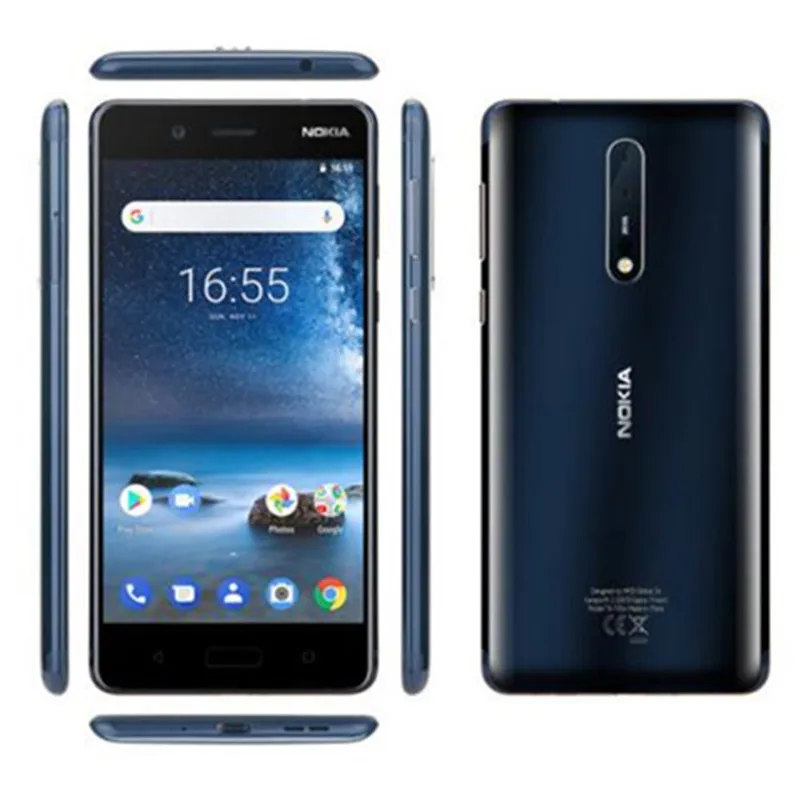 Разблокированный Nokia 8 Qualcomm835 Dual SIM 5,3 дюймов экран 4 Гб+ 64 Гб двойная задняя камера 13,0 МП 4G-LTE отпечаток пальца