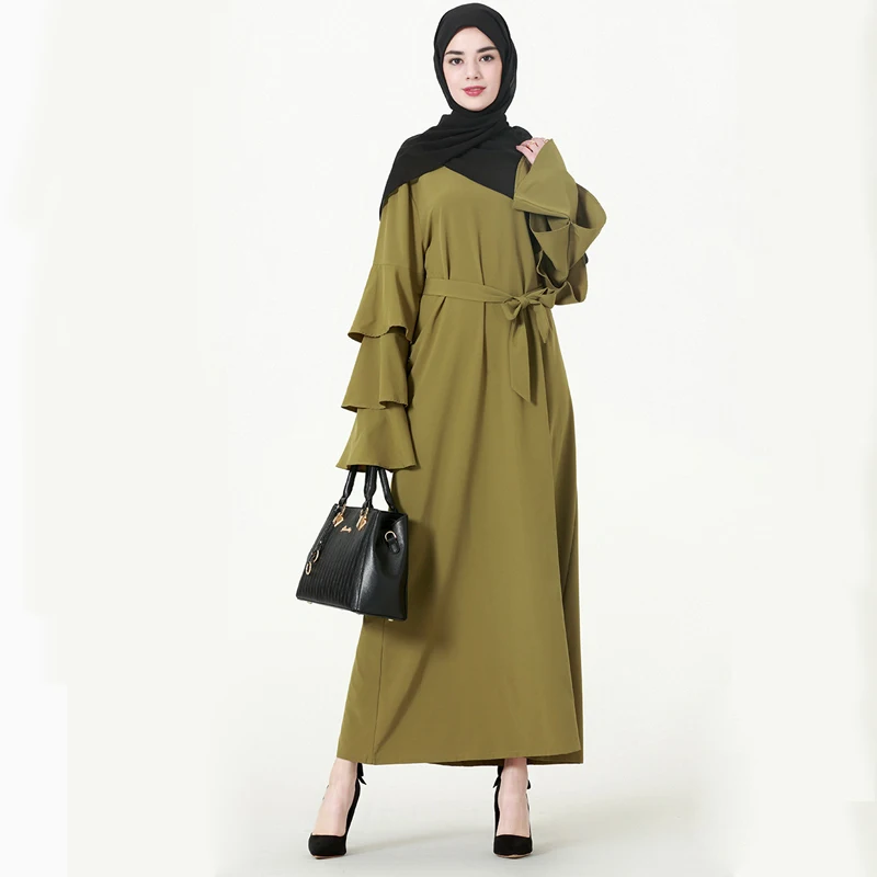 

Muslim Dress Arab Robe 2017 Womens Chiffon Maxi Gown Flare Sleeve O Neck Lady Female Islamic Abaya Kaftan Dress 2 Colors