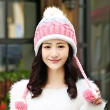 Милая шапка для женщин с добавлением шерсти шапочка вязаная бини, чтобы держать Gorro; теплый masculino gorros в зимней шляпе шапка с наушниками кости Skullies