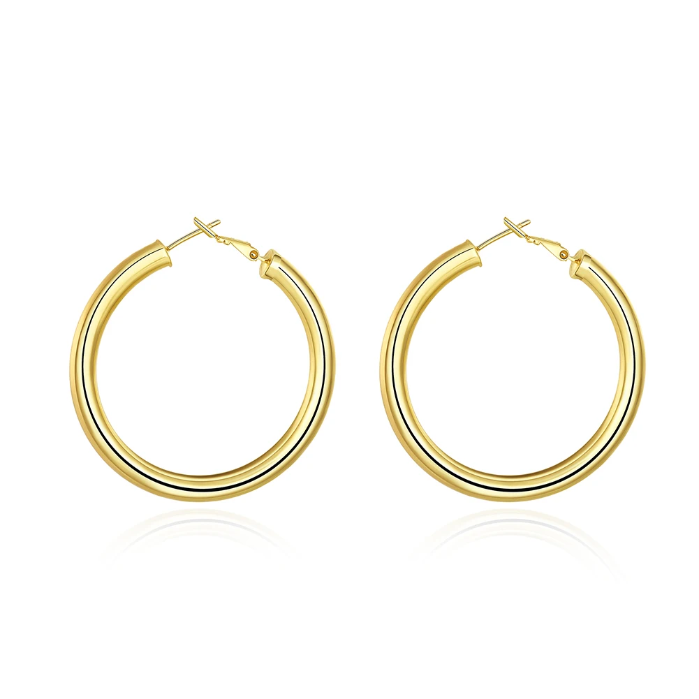 

Gold Color Women Earrings 5mm Width Large Smooth Round Circle Brincos High Polished Hoop Earrings Fashion Jewelry