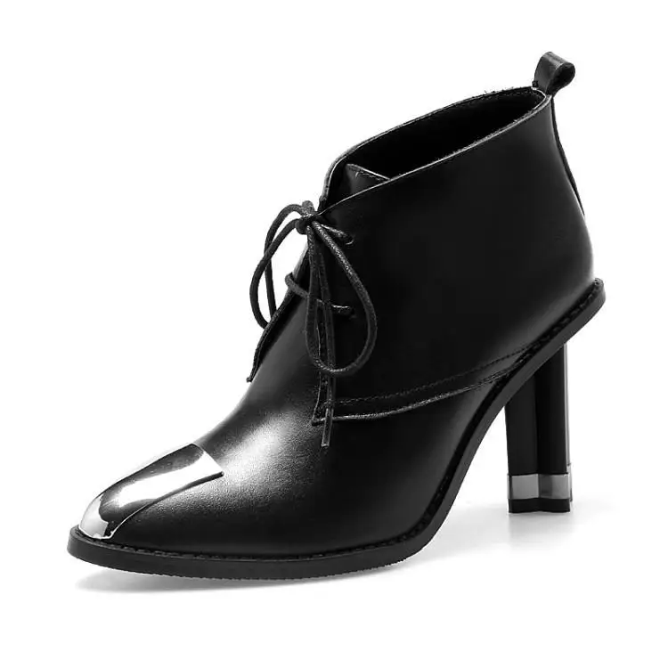 

Luxury Snake Black Leather Ankle Boots For Women Silver Metallic Round Toe High Square Heel Ladies Booties Lace Up Shoes Woman
