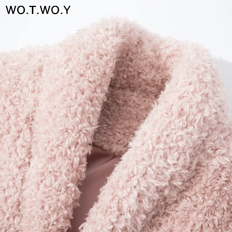 WOTWOY Winter Thick Warm Faux Fur Coat Women Casual Soft Long Fur Jacket Women 2018 Autumn Teddy Coat Female Pink Outerwear New Coats