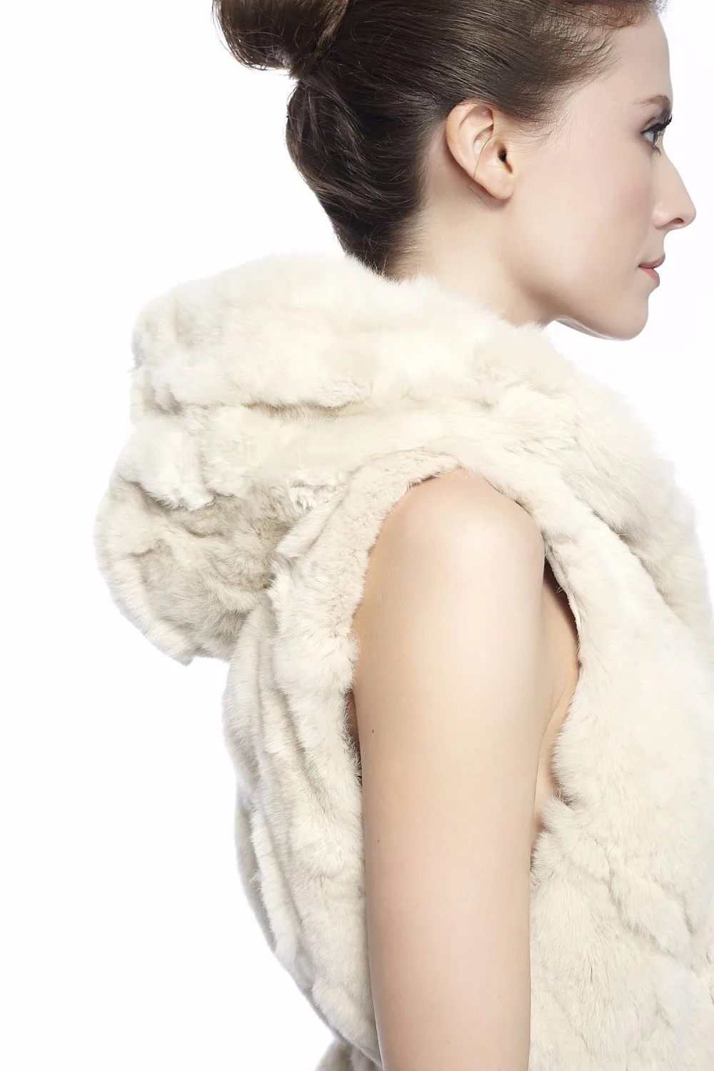 black puffer ZY88012 Women Elegant Real Winter Rex Rabbit Fur With Hooded Long Fur Vest Waistcoat Gilet Slim Fur Vest petite long puffer coat