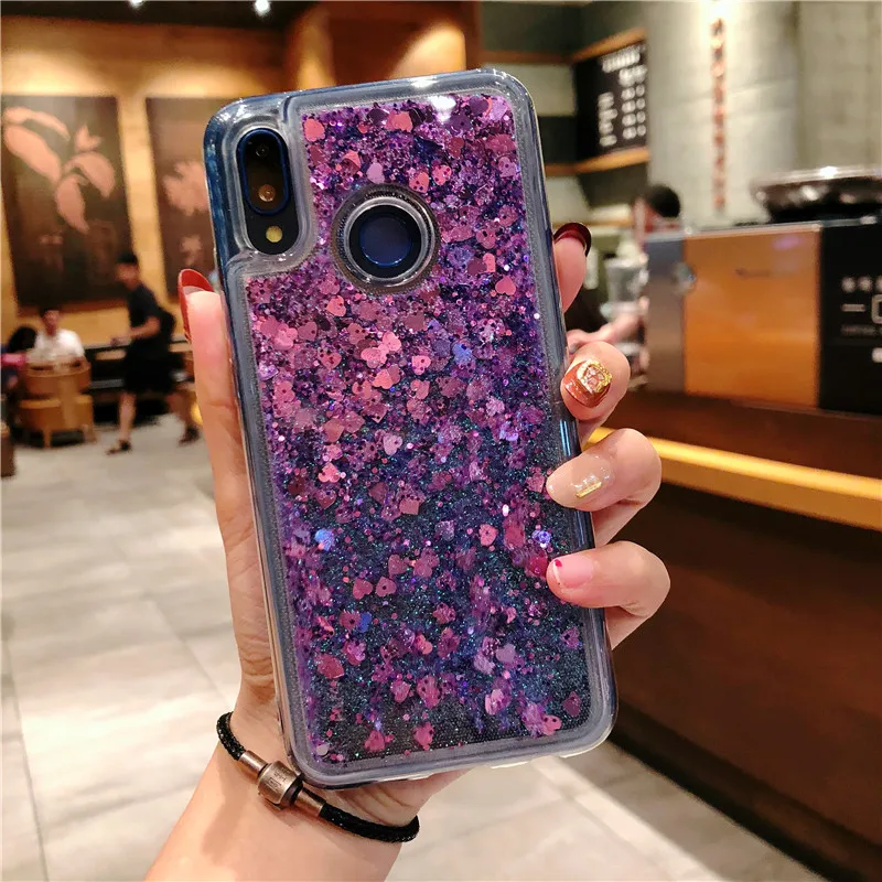 Динамичными плавающими жидкими силиконовый чехол для huawei P20 Pro P30 P10 Lite Коврики 20 30 Nova 5 4 3 Коврики 10 9 Honor 8X 7X 7A 7C крышка - Цвет: Фиолетовый