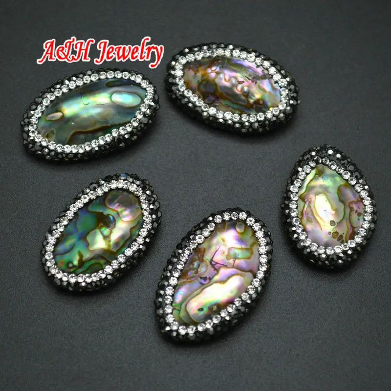 

New Arrival Rhinestone Crystal Paved DIY Beads 18x25mm Rainbow Color Abalone Shell For Fashion Women Jewelry Making 10pc/lot