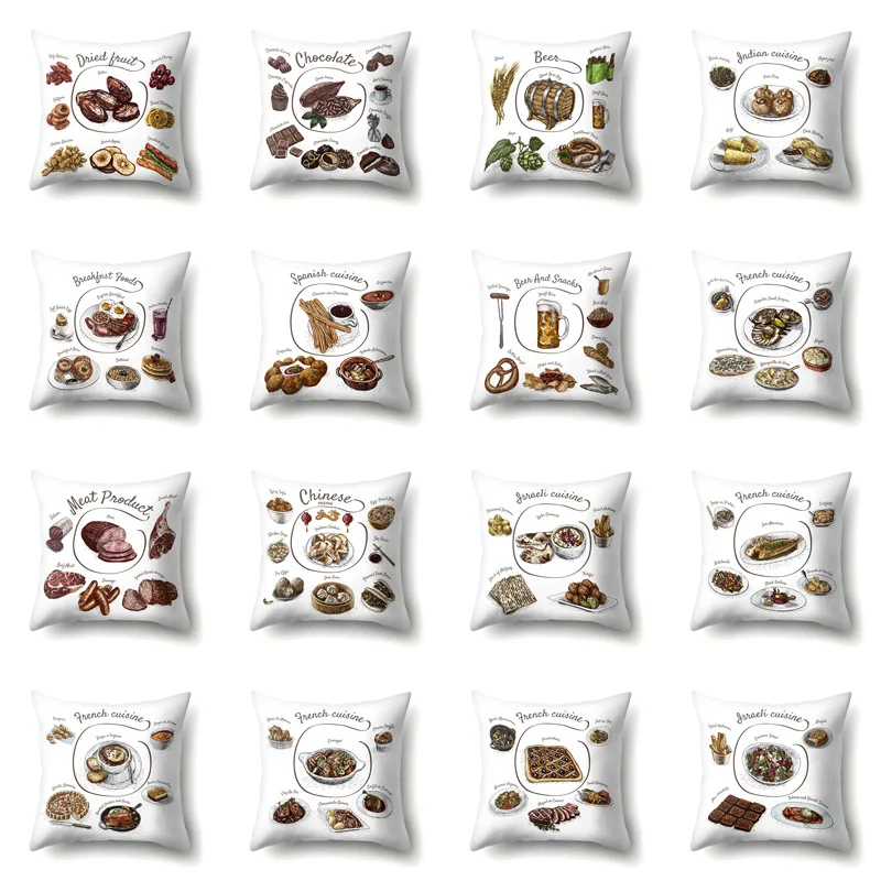 

Food Cushion Cover French Cuisine Fruit Chocolate Print Decorative Pillow Covers Polyester for Sofa Living Room Home Decor 45x45