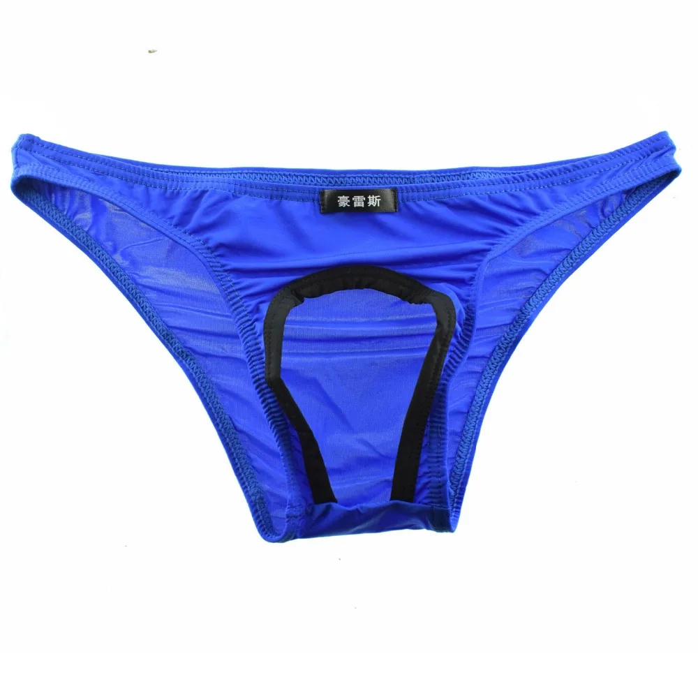 Sexy Gay Underwear Men Briefs Shorts Ice Silk Panties Man Front Hollow ...